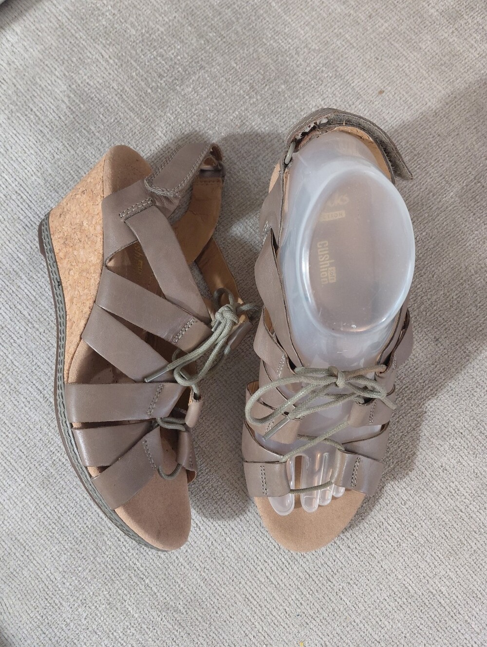 Clarks Taupe Lace-Up Wedge Sandals - Picture 13 of 13